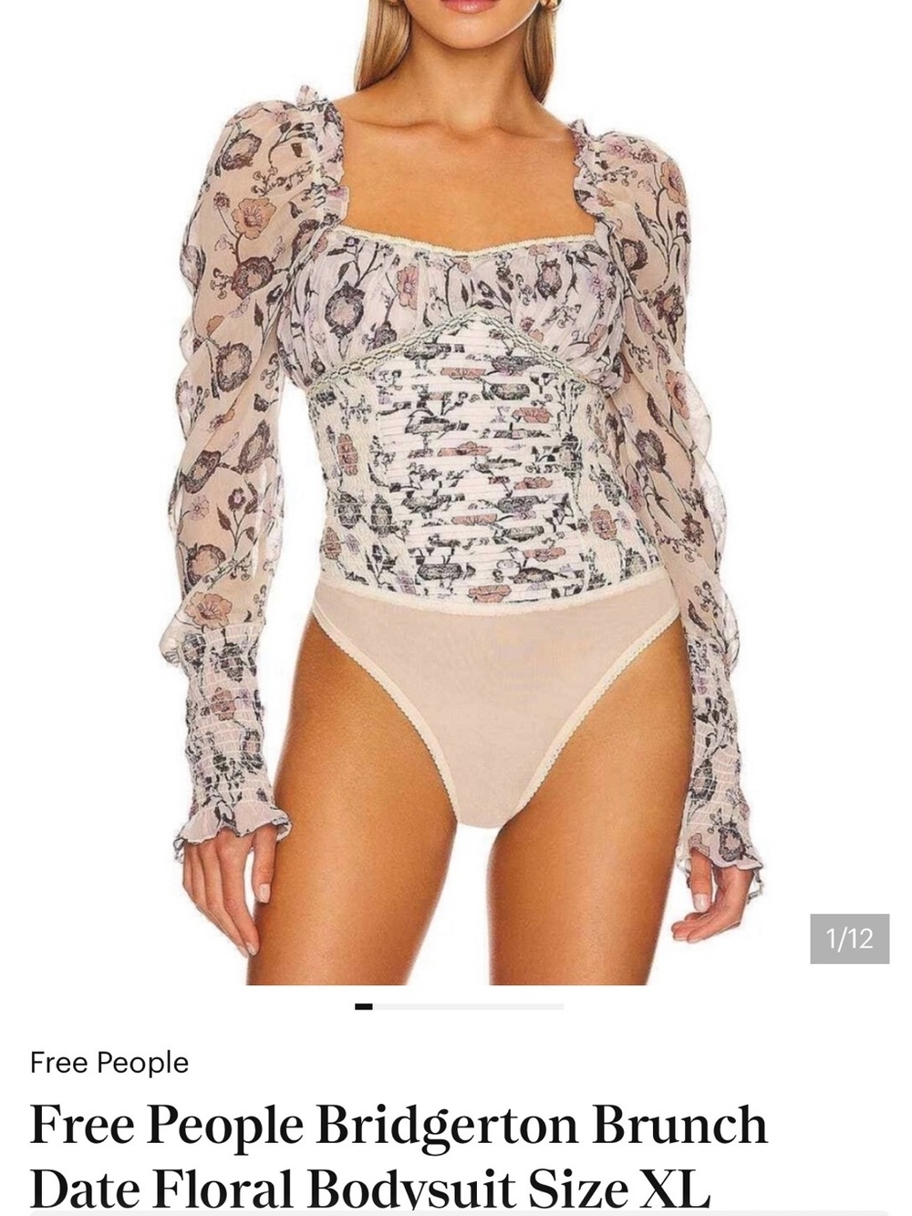 Free People Bridgerton Brunch Date Floral Bodysuit Size XL
